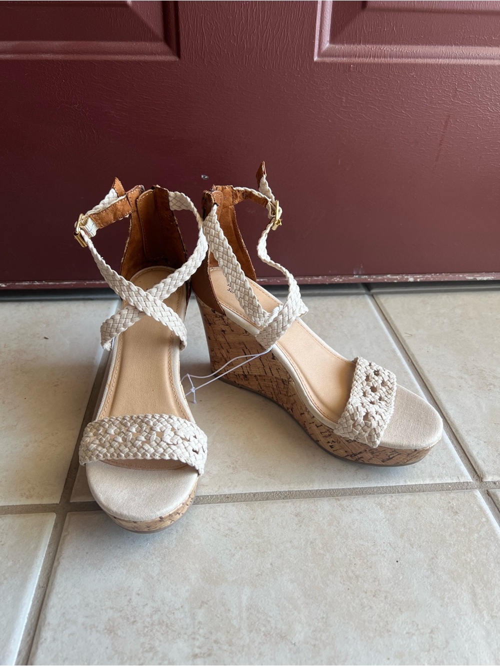 Mossimo Supply Co Cream Braided Cork Wedge Sandals Size 6.5 NWOB